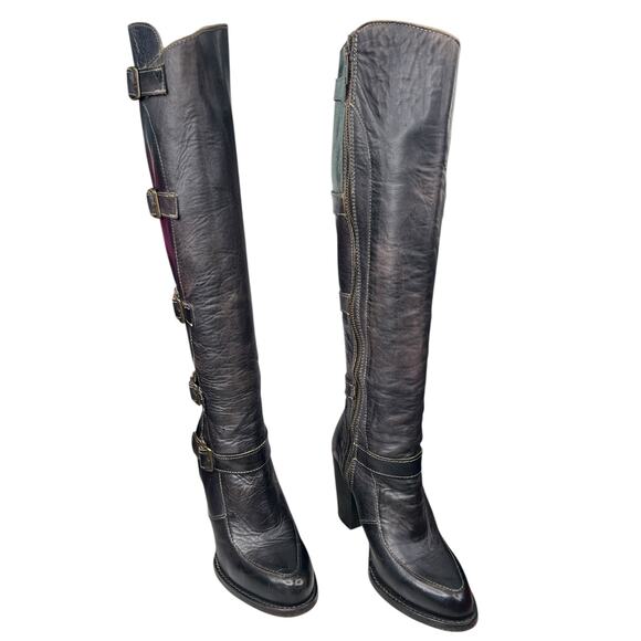Bed Stu Women’s Statute Black Leather Buckle Riding Boot Size US 6.5 - Picture 5 of 13